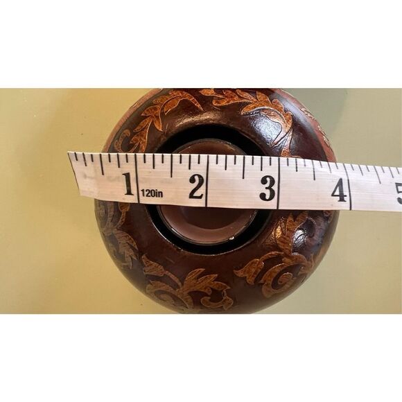 Vintage Wooden Oval Floral Raised Relief Earthtones Candle Holder Lot of 2 - Picture 6 of 9